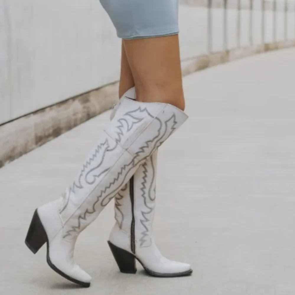 DAN POST DP4377 "Loverly" tall top white leather cowgirl western boots NWT - Picture 3 of 8